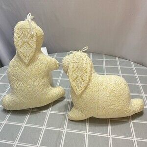 OOAK Vintage Handmade Easter Spring Bunny Rabbit Yellow White Lace Stuffed Plush